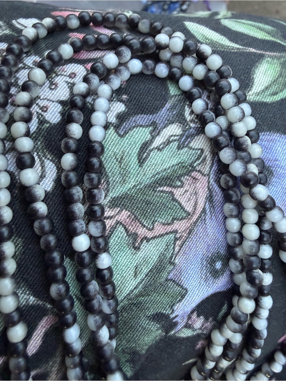 Vintage Black White Swirl Plastic Beaded long costume Necklace x2 multi strand